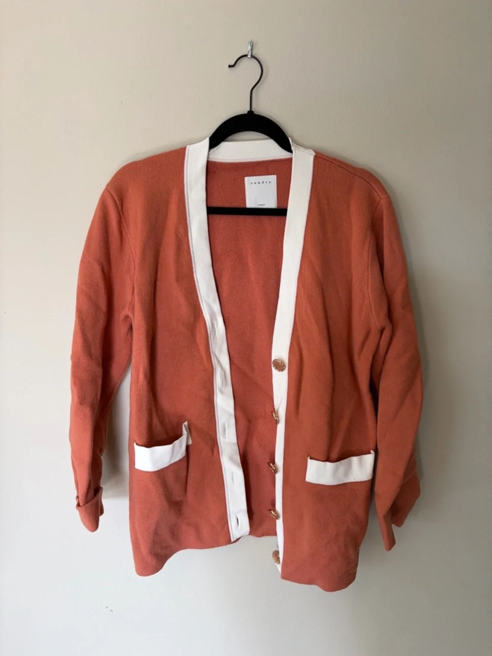 Sandro Rust and White Trim Knit Cardigan - Picture 1 of 4